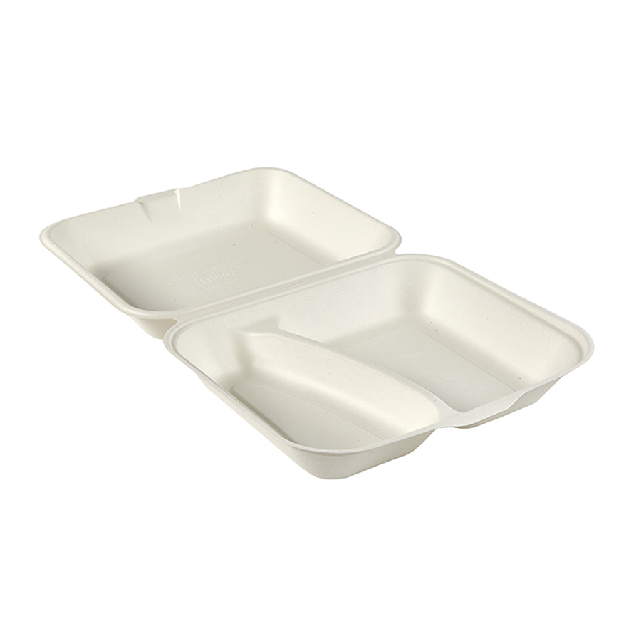 Bagasse Burger Box Large 2 Compartment 235 x 195 x 75mm (250)