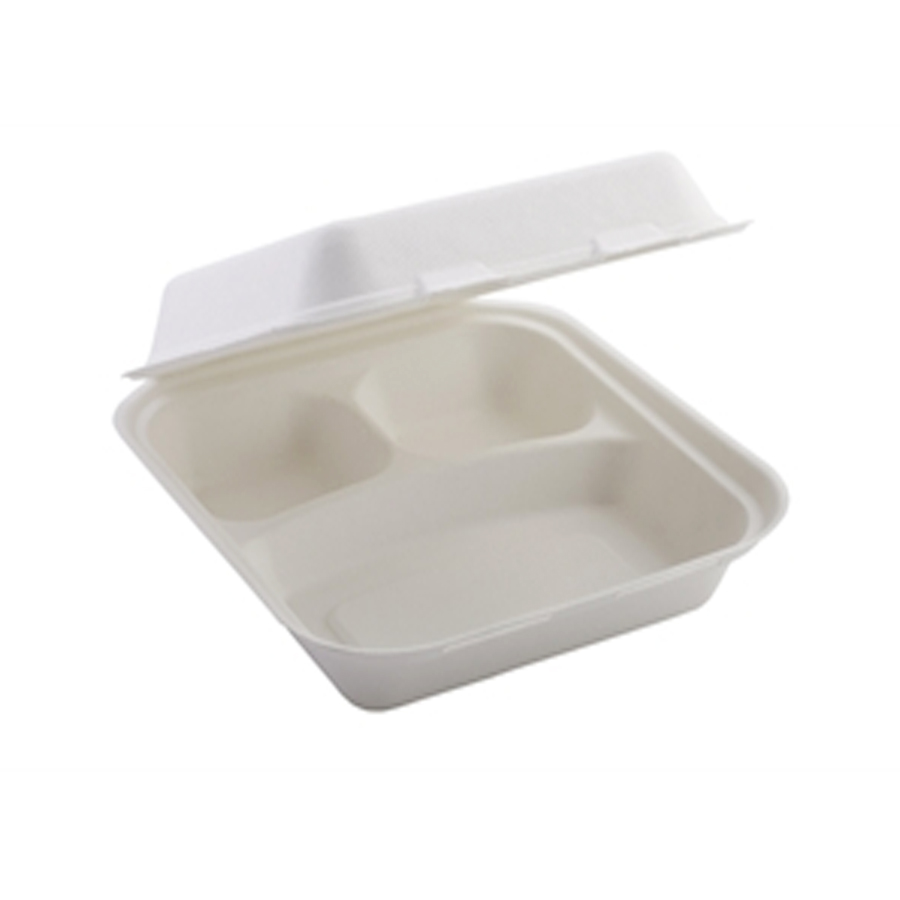 Bagasse Lunch Box Large 3 Comp 235 x 195 75mm FP3 (250)