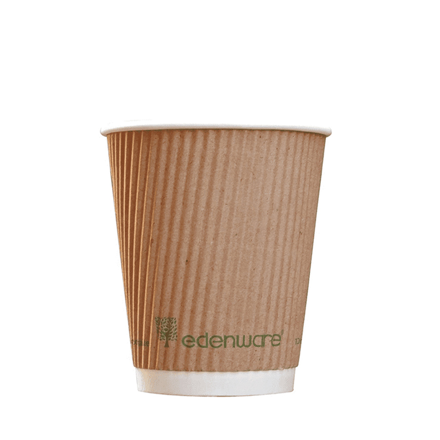 Ripple Cup Brown Kraft Triple Wall Compostable Edenware 12oz 340ml(500)