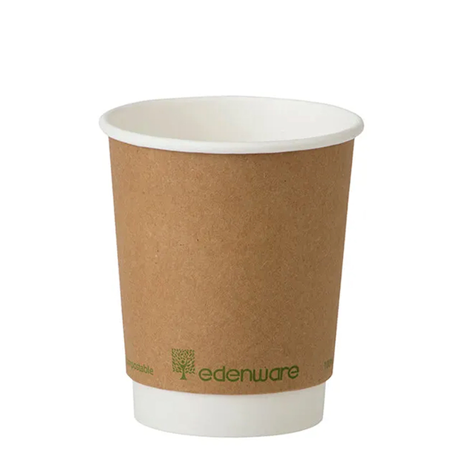 Double Wall Hot Cup Kraft Compostable Edenware 8oz 80mm dia (500)