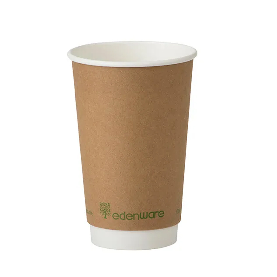 Double Wall Hot Cup Kraft Compostable Edenware 12oz 90mm dia (500)