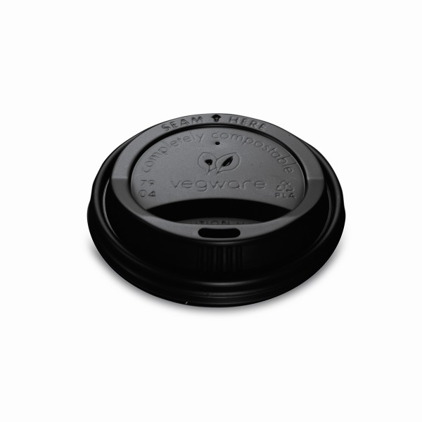 Lid Domed Travel Sip Black Compostable Vegware 8oz 79mm dia (1000)