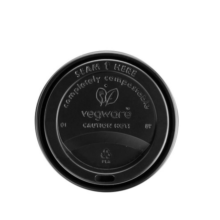 Lid Domed Travel Sip Black Compostable Vegware 10-20oz 89mm dia (1000)