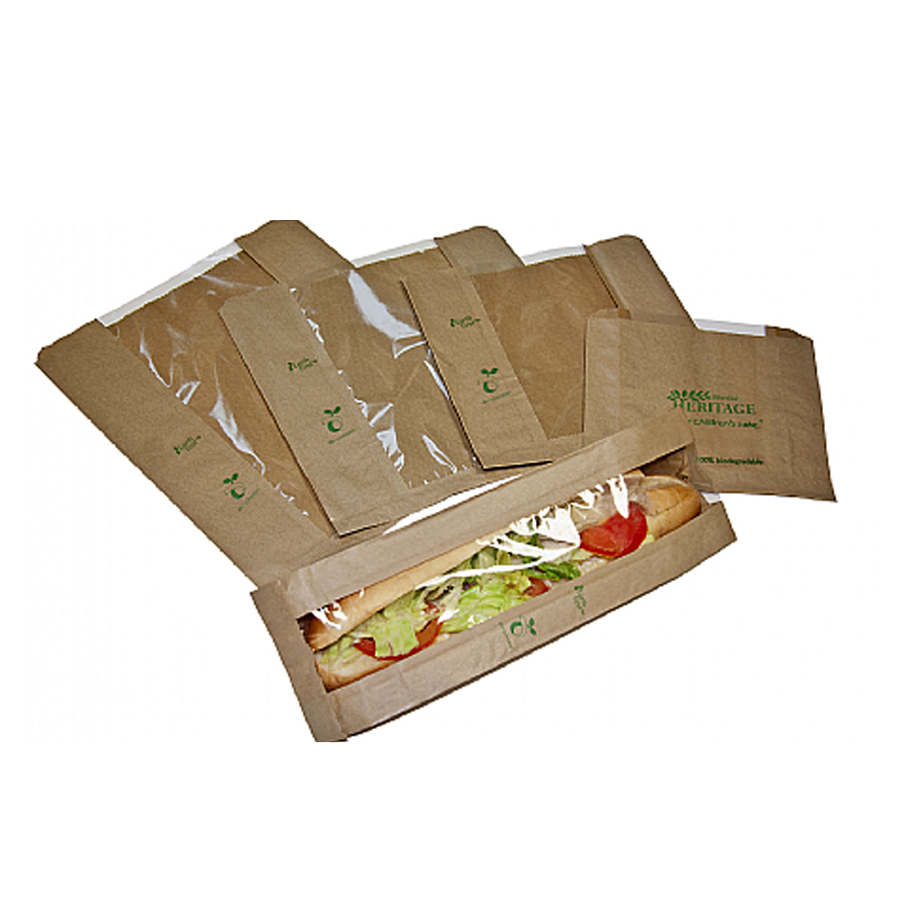 Kraft Heritage Degradable Bag Printed with Window 4 x 6 x 14" (1000)