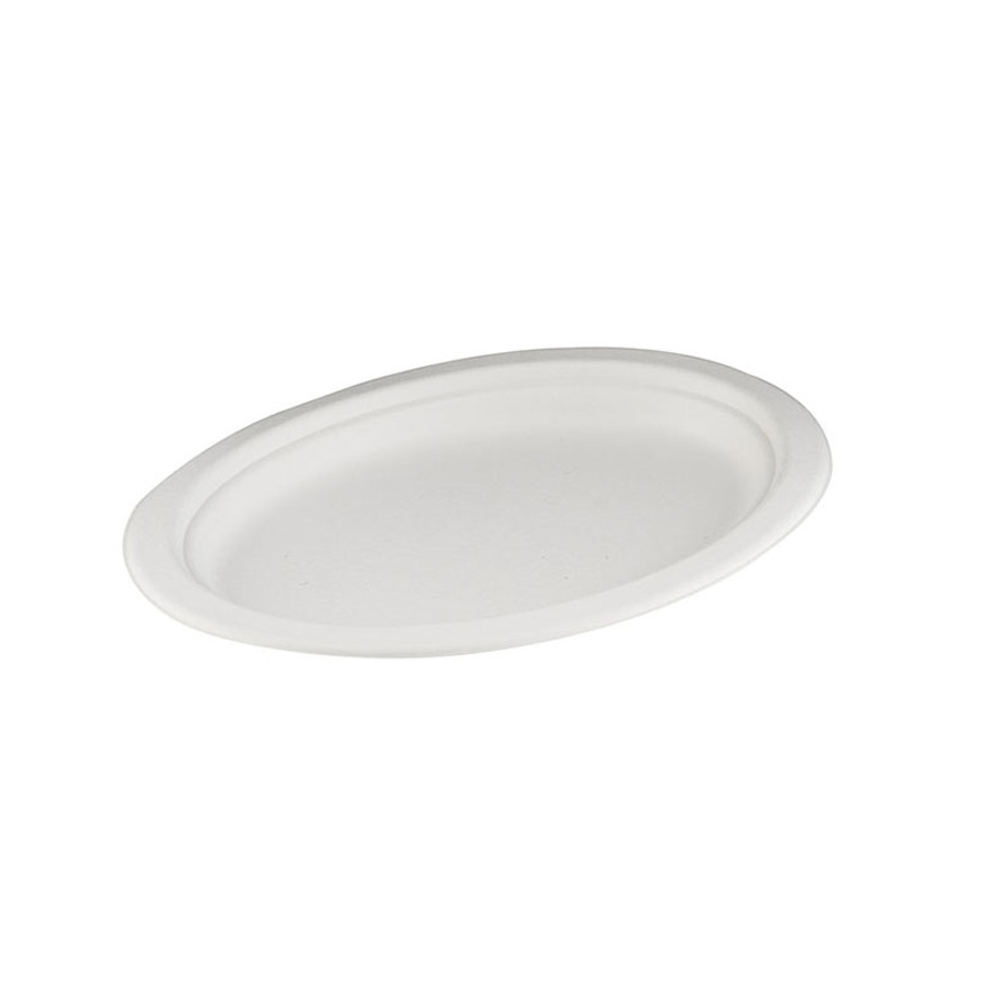 Bagasse Plate White Oval 7 x 10" 255 x 190 x 20mm (500)