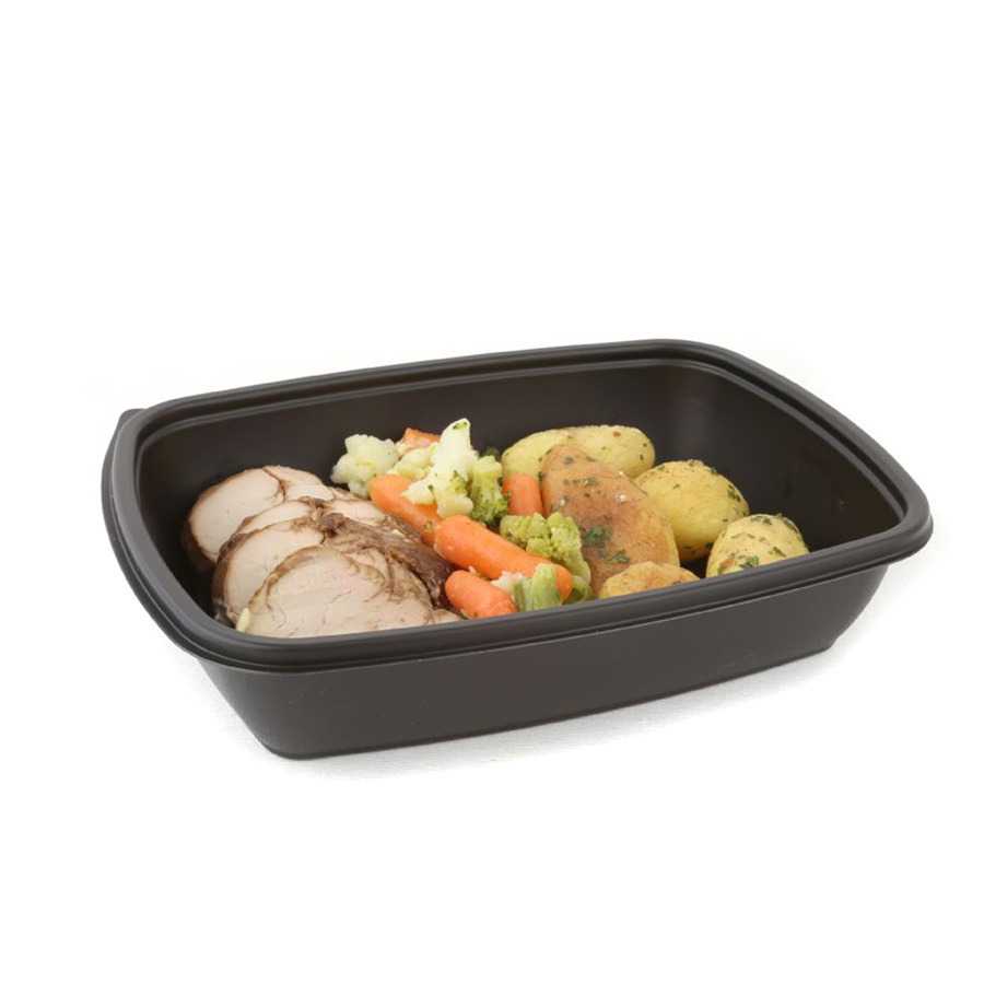 Fastpac Rectangular Container Black Microwaveable 900ml 23 x 17 x 5cm (300)