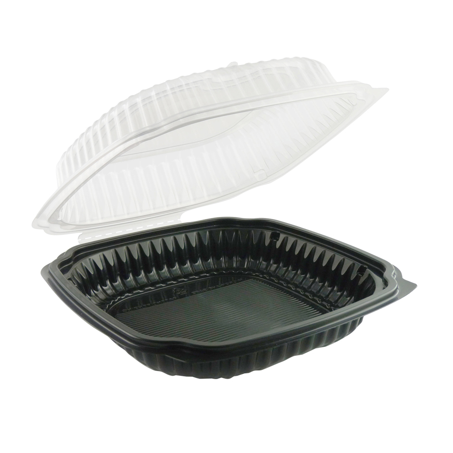 Microwavable Food Container With Hinged Lid Large 9.5 x 10.5 x 2.5" (120)