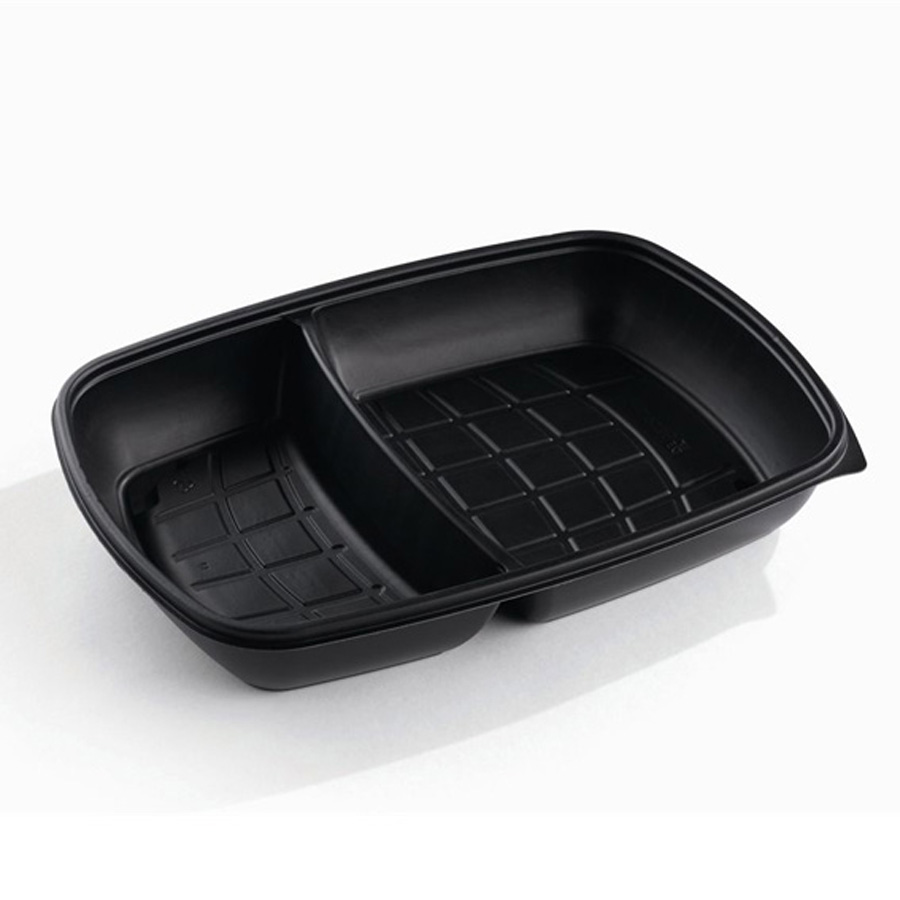 Fastpac Rectangular Container 2 Comp Black 1300ml 28 x 20 x 4cm (150)