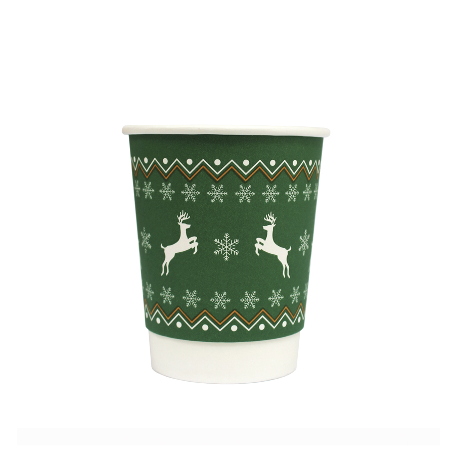 Christmas Cup Recyclable Green 8oz (500)