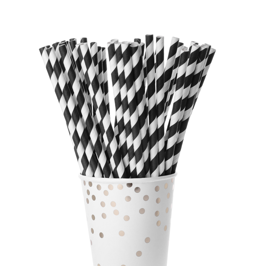 Straws Paper Black & White 200mm x 6mm 8" (250)