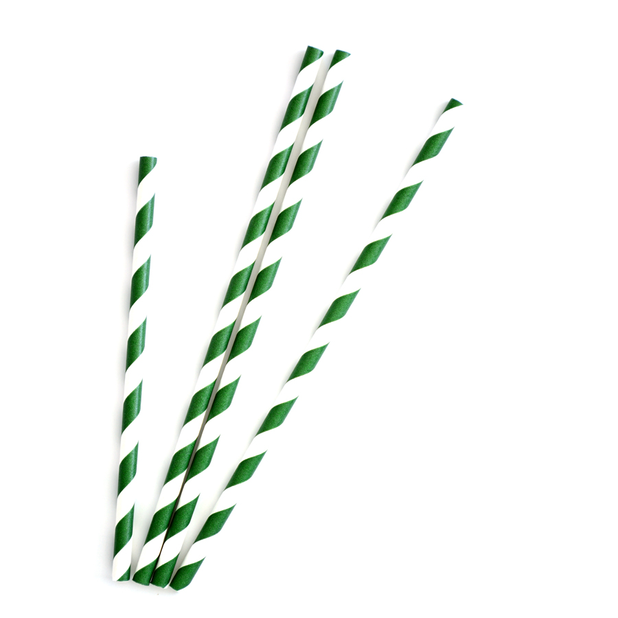 Straws Paper Smoothie Green & White 200 x 8mm (200)